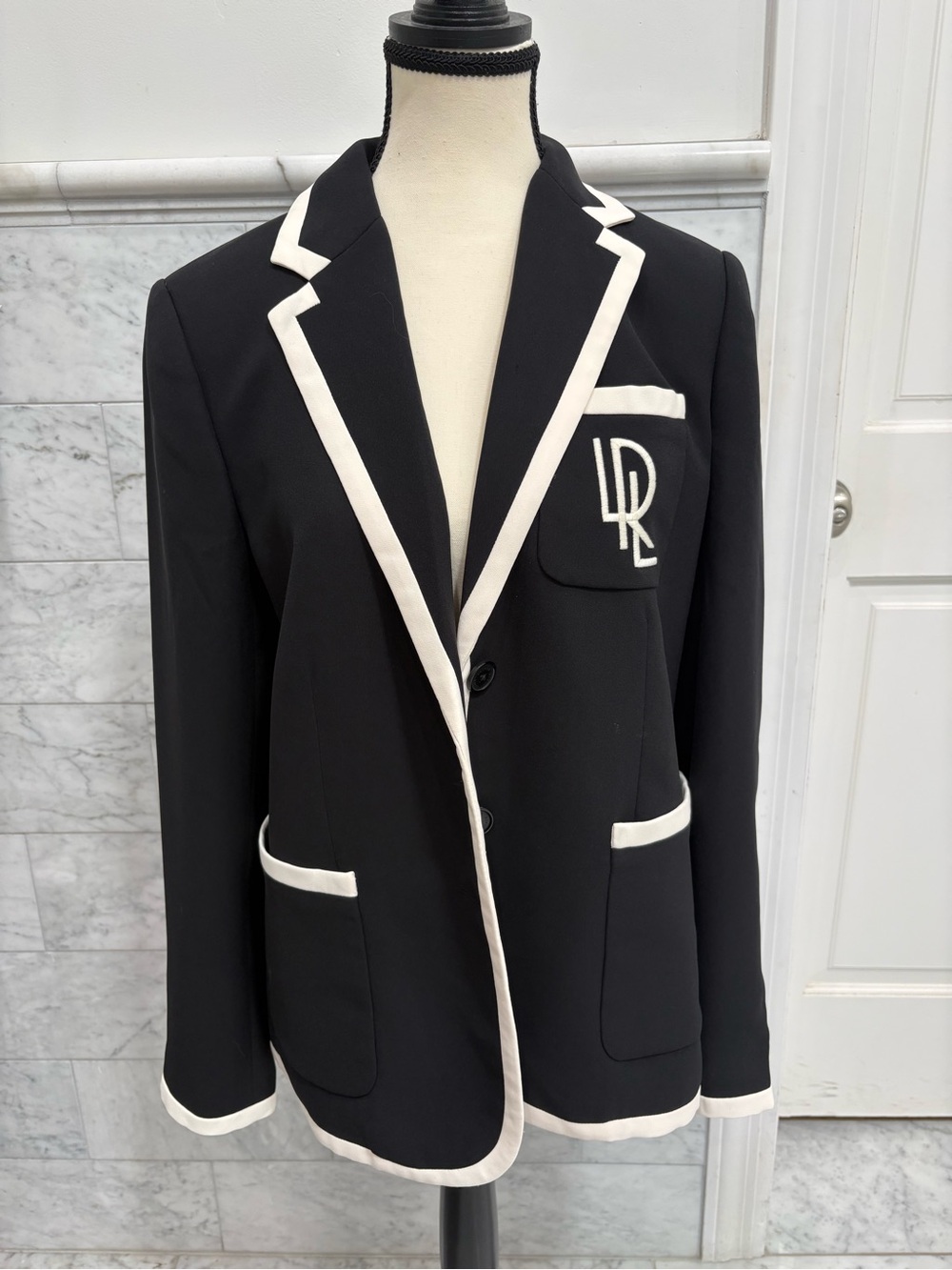 NWT Ralph Lauren Black and Cream Trim Blazer Jacket